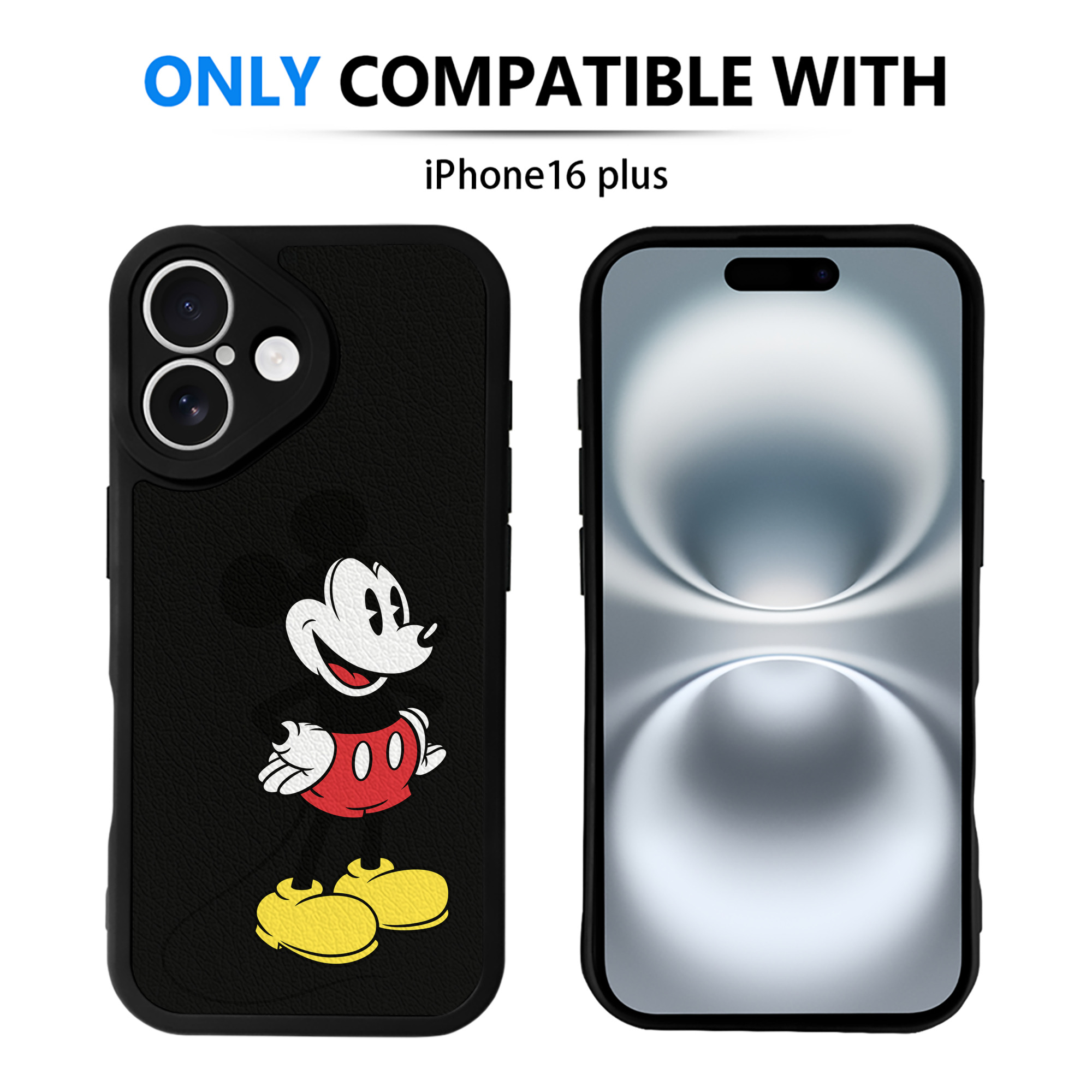 （画像用） ミッキーマウス Mickey Mouse 【iPhone 16シリーズ対応】シリコンスマホケース（レザー調） 材質：シリコン